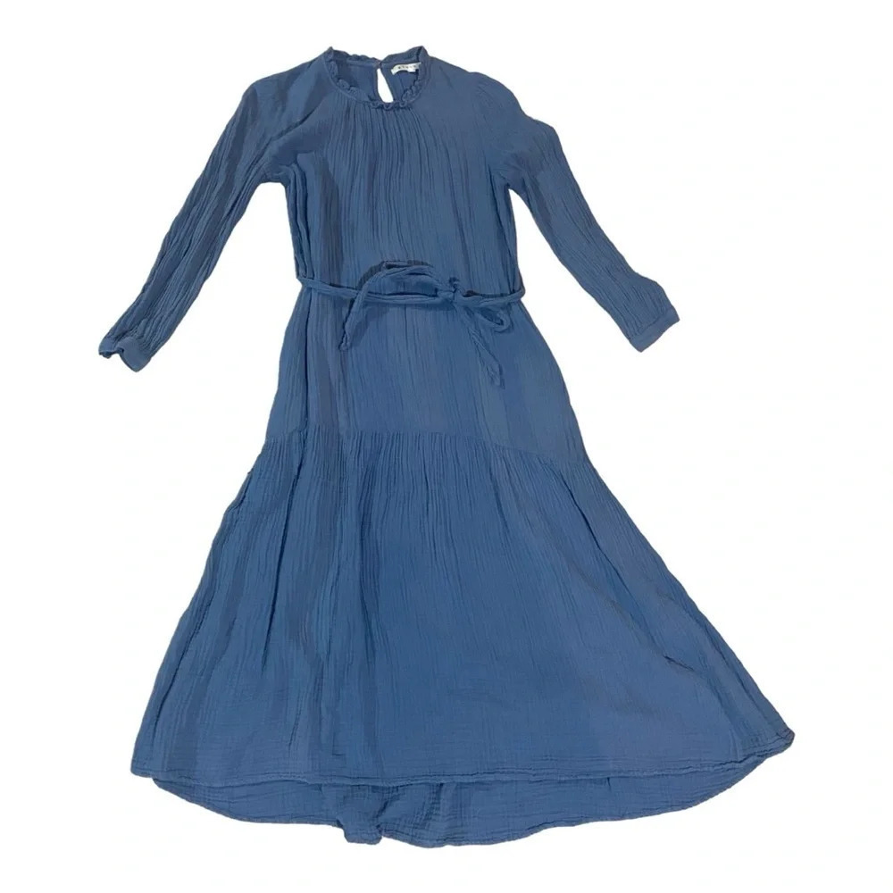 Xirena Chelsea Faith Tiered Gauze 100% Cotton Maxi Dress Belted Cornsilk Blue XS - Picture 2 of 6